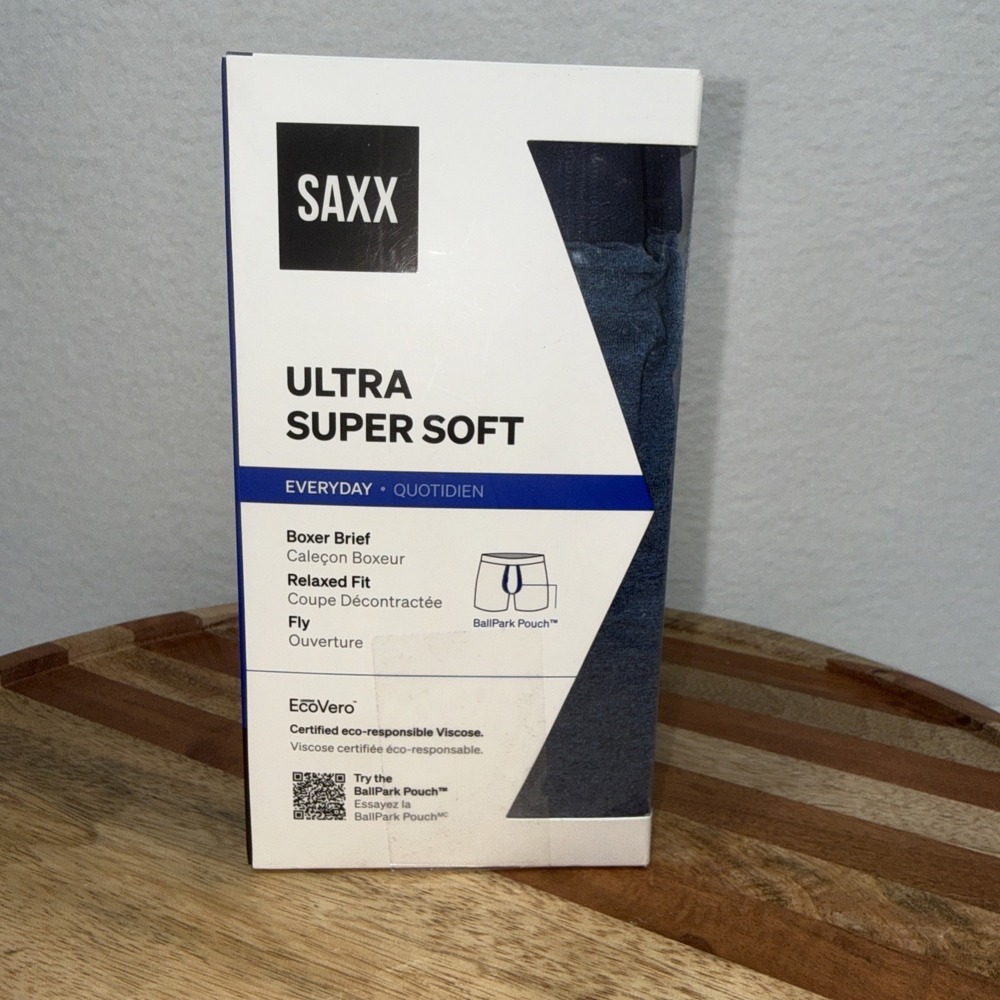 SAXX Mens Ultra Super Soft Boxer Brief Ballpark Pouch Sz 4XL Indigo Blue NIB